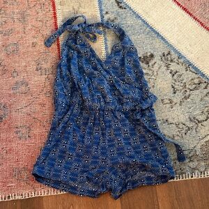 Madewell Blue Patterned Halter Shorts Romper